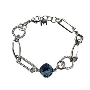 Geometric Shapes Faux Sapphire and Crystal Bracelet with M initial Charm